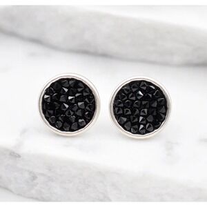 Black Crystal Druzy‎ Earrings | Gold Filled